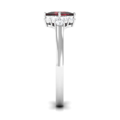 Real 1.4 Carat Garnet Princess Cut Engagement Ring with Diamond