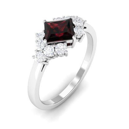 Real 1.4 Carat Garnet Princess Cut Engagement Ring with Diamond