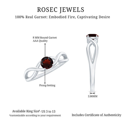 Genuine 2.3 Carat Garnet Solitaire Engagement Ring with Crossover Shank