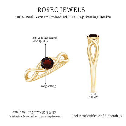 Genuine 2.3 Carat Garnet Solitaire Engagement Ring with Crossover Shank