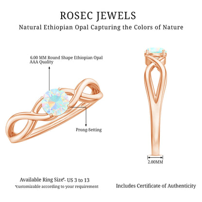 Natural Ethiopian Rainbow Opal Promise Ring with Crossover Shank