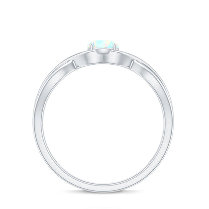 Natural Ethiopian Rainbow Opal Promise Ring with Crossover Shank