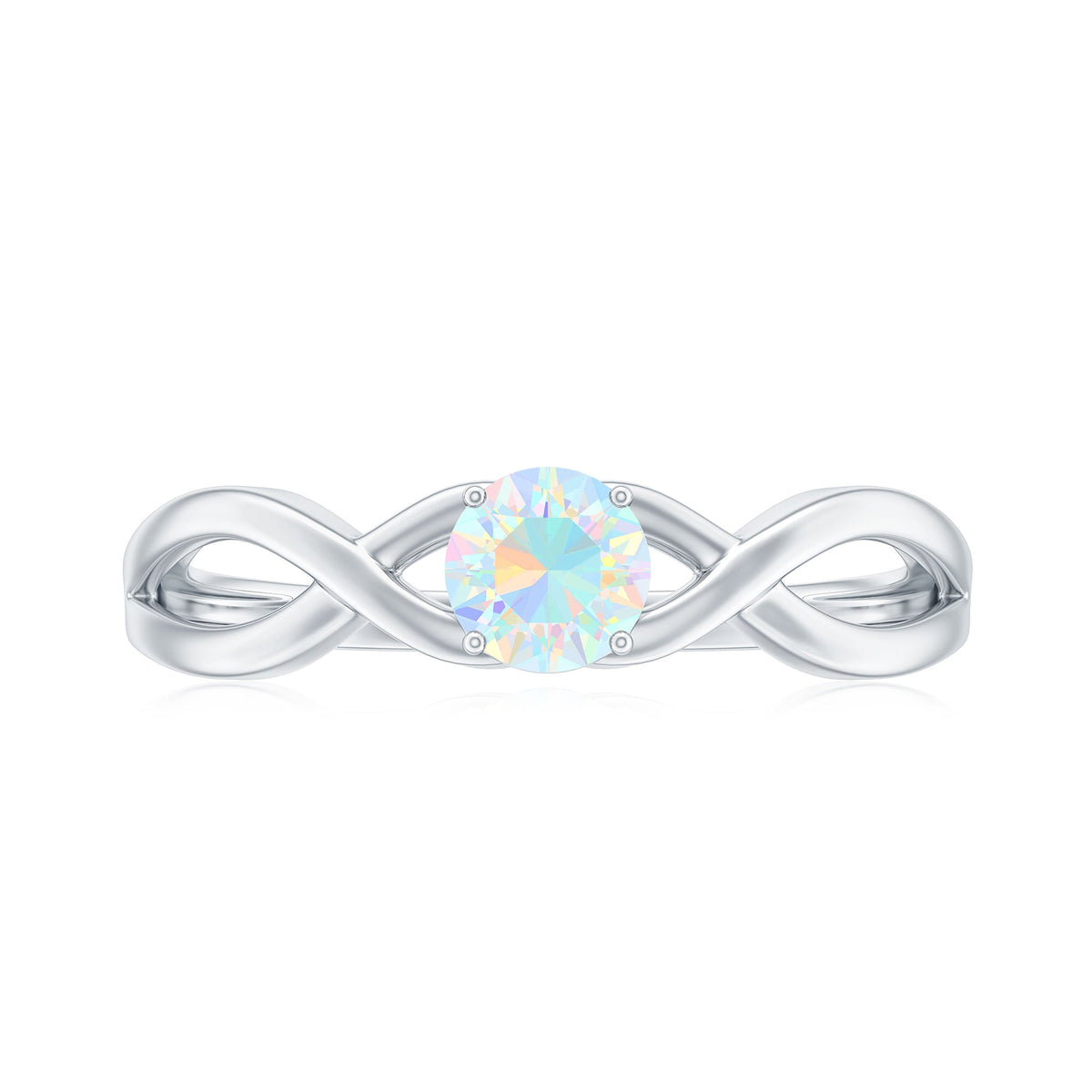 Natural Ethiopian Rainbow Opal Promise Ring with Crossover Shank
