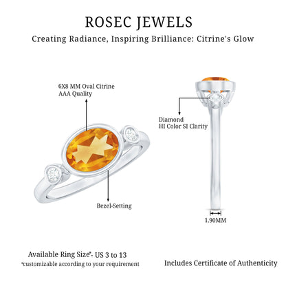 Natural 1 Carat Citrine Diamond Oval Engagement Ring in Bezel Set