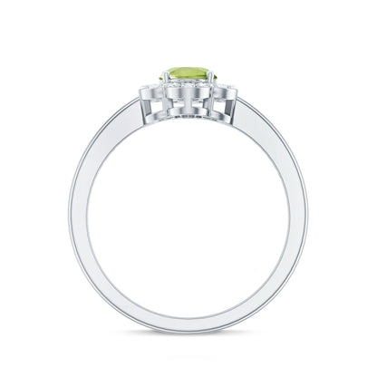 Natural 1 Carat Peridot Flower Engagement Ring with Diamond