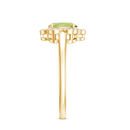 Natural 1 Carat Peridot Flower Engagement Ring with Diamond