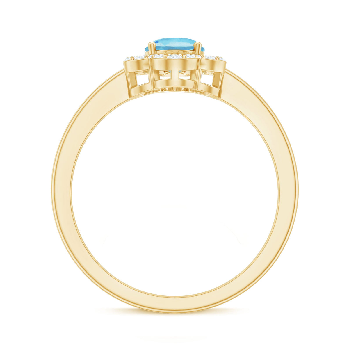 Real 1 Carat Aquamarine Oval Engagement Ring with Diamond Floral Halo