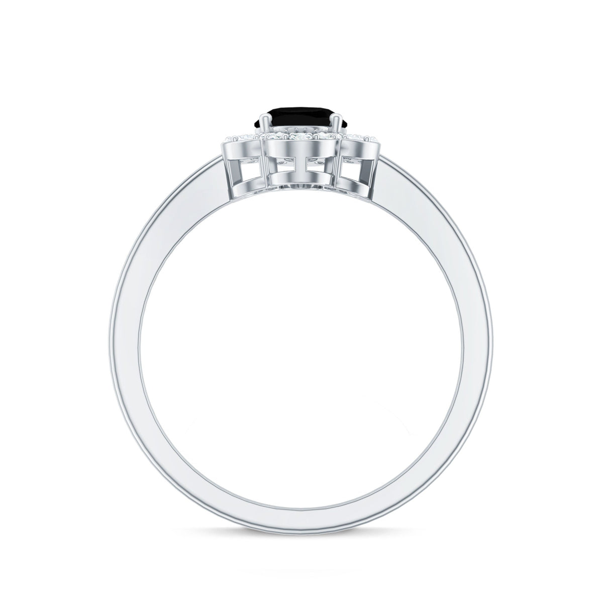 Certified Oval Cut 1 Carat Black Onyx Flower Engagement Ring with Diamond Halo