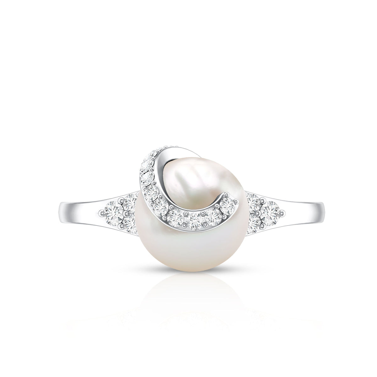 Natural 7.4 Carat Freshwater Pearl Engagement Ring with Diamond for Women