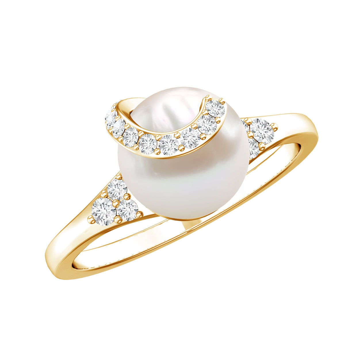 Natural 7.4 Carat Freshwater Pearl Engagement Ring with Diamond for Women