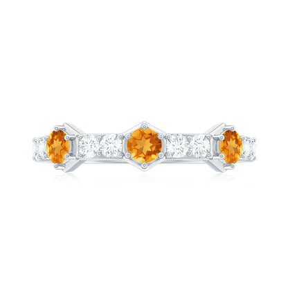 Genuine Citrine Diamond Half Eternity Ring for Anniversary