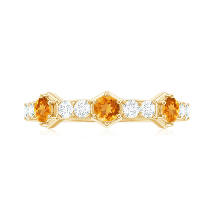 Genuine Citrine Diamond Half Eternity Ring for Anniversary