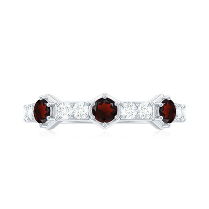 Real Red Garnet Diamond Half Eternity Ring for Anniversary
