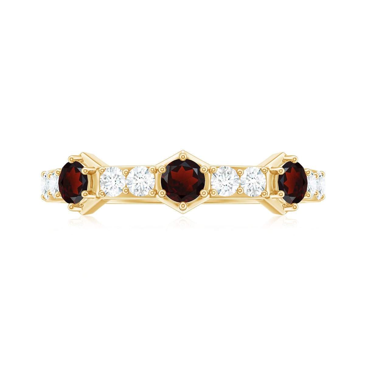 Real Red Garnet Diamond Half Eternity Ring for Anniversary