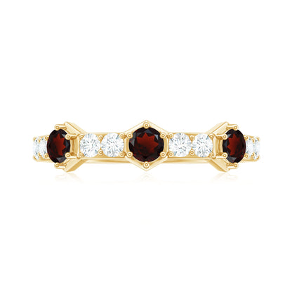Real Red Garnet Diamond Half Eternity Ring for Anniversary