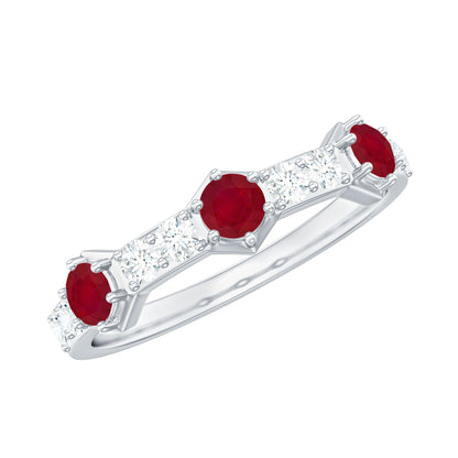 Natural Ruby Diamond Half Eternity Ring for Women