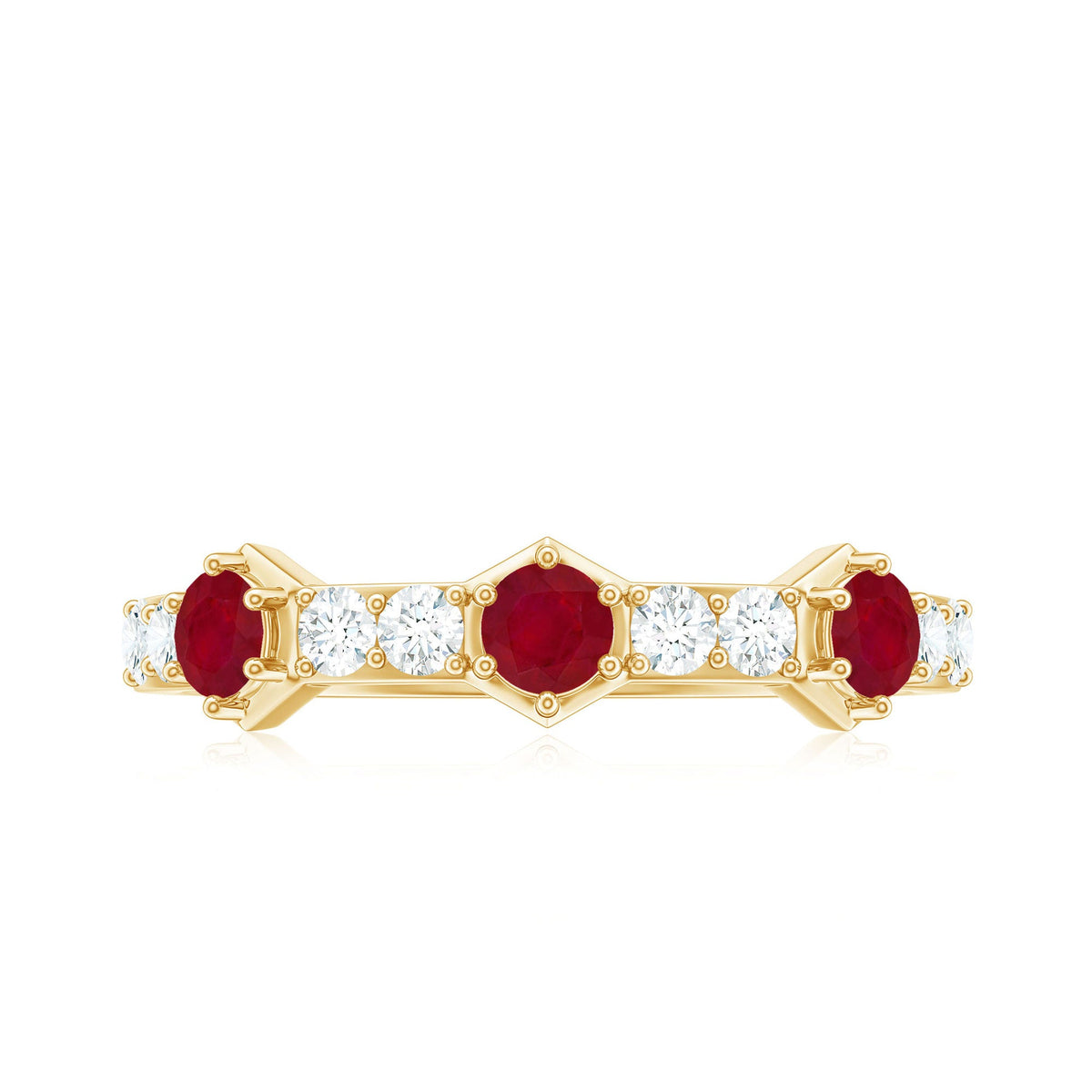 Natural Ruby Diamond Half Eternity Ring for Women