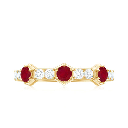 Natural Ruby Diamond Half Eternity Ring for Women
