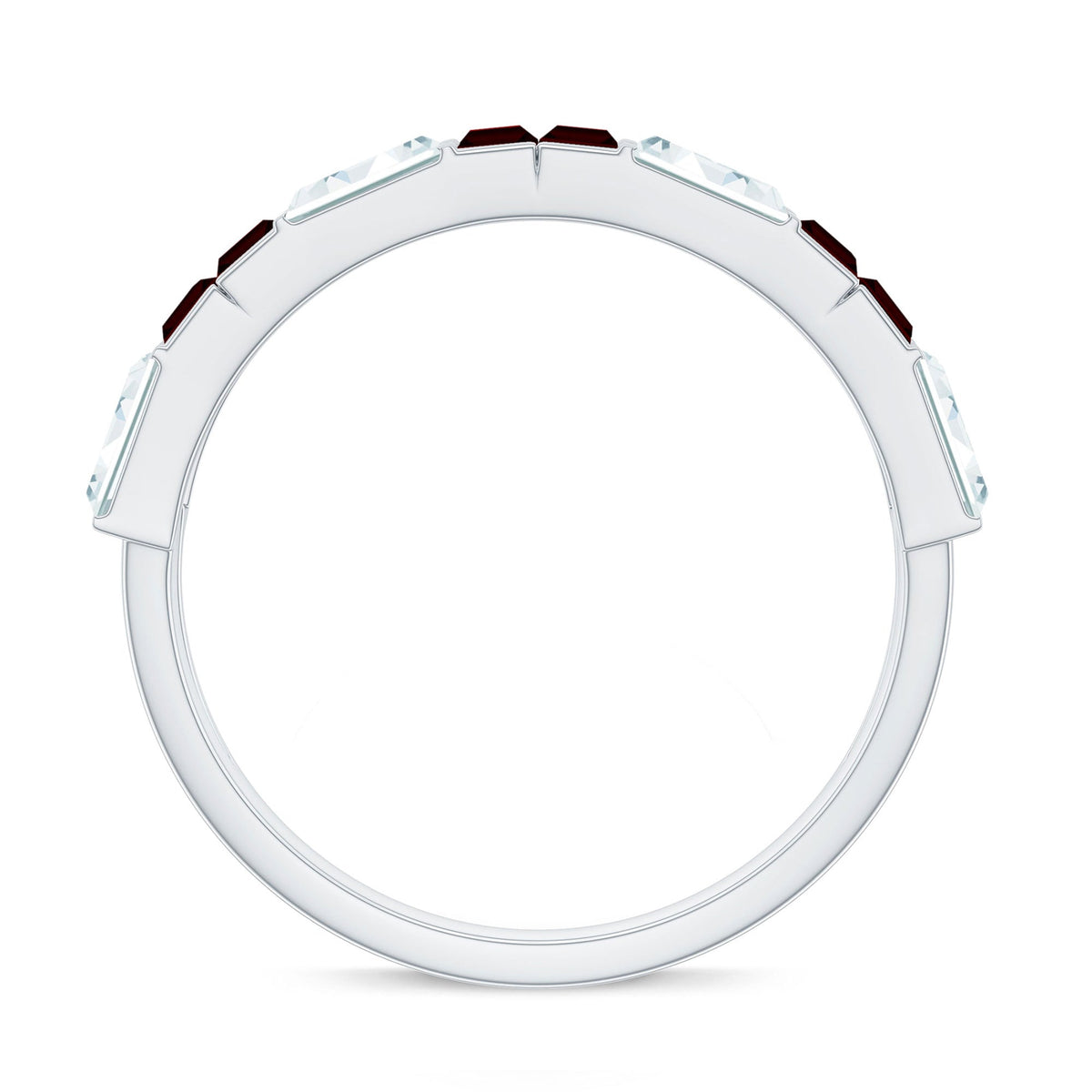 Certified Real Baguette Garnet Half Eternity Wedding Band