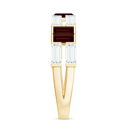 Certified Real Baguette Garnet Half Eternity Wedding Band