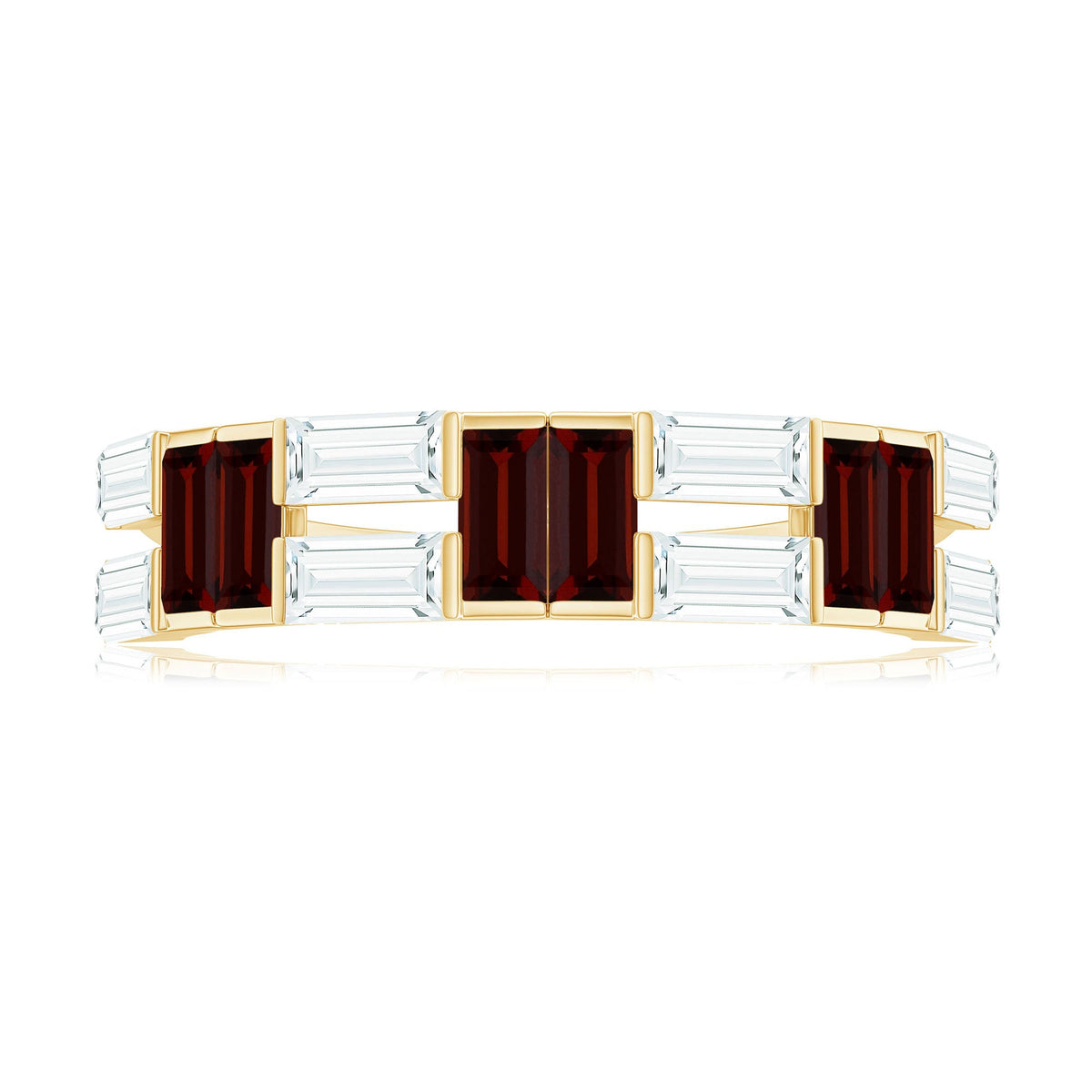 Certified Real Baguette Garnet Half Eternity Wedding Band