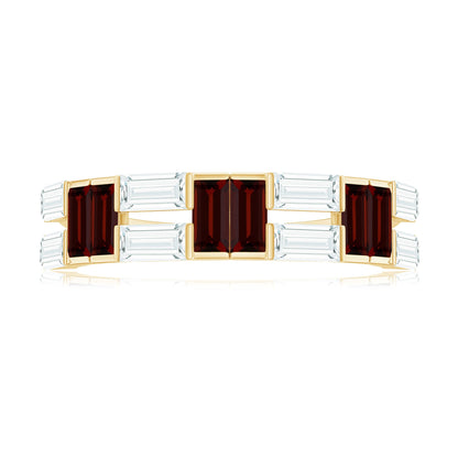 Certified Real Baguette Garnet Half Eternity Wedding Band