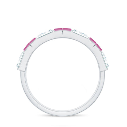 Baguette Shape Pink Tourmaline and Moissanite Half Eternity Ring
