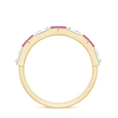 Baguette Shape Pink Tourmaline and Moissanite Half Eternity Ring