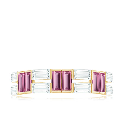 Baguette Shape Pink Tourmaline and Moissanite Half Eternity Ring