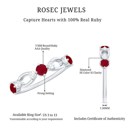 Genuine Ruby Promise Ring with Diamond for Women