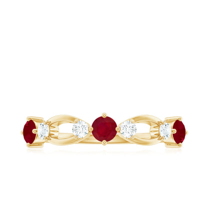 Genuine Ruby Promise Ring with Diamond for Women