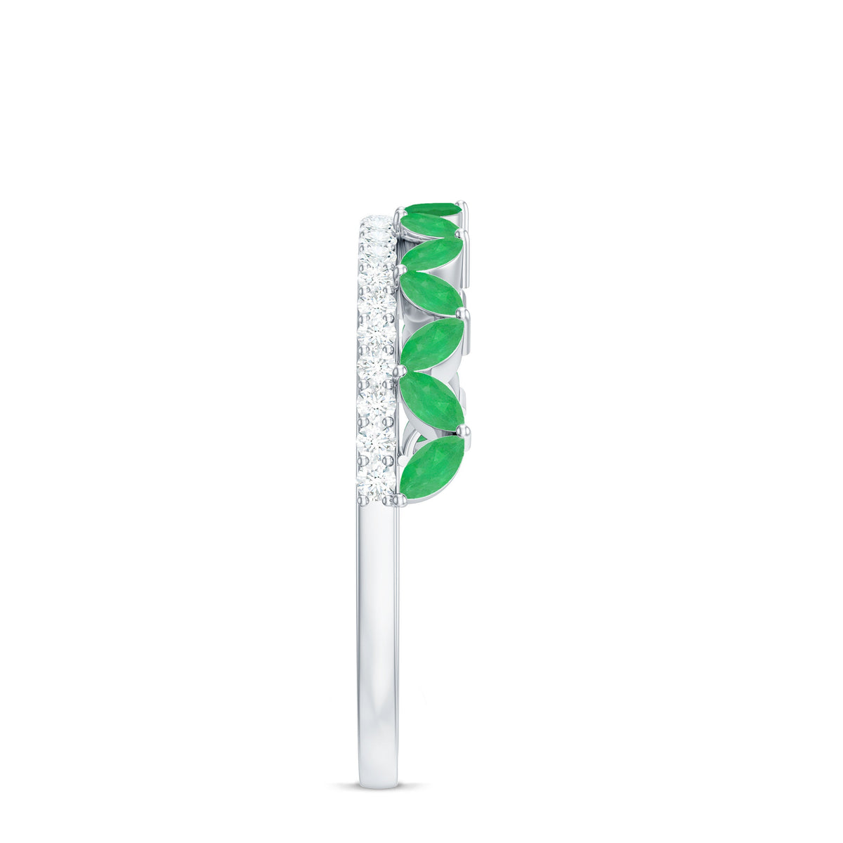 Real Marquise Emerald Half Eternity Wedding Band with Diamond