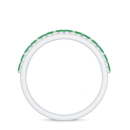 Real Marquise Emerald Half Eternity Wedding Band with Diamond