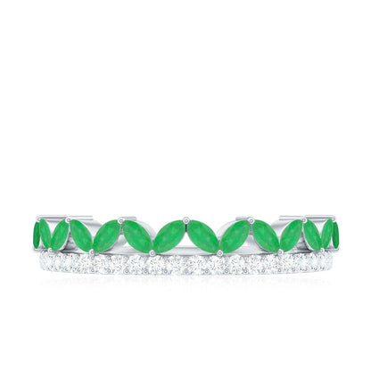 Real Marquise Emerald Half Eternity Wedding Band with Diamond