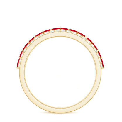 Natural Marquise Ruby Half Eternity Anniversary Ring with Diamond