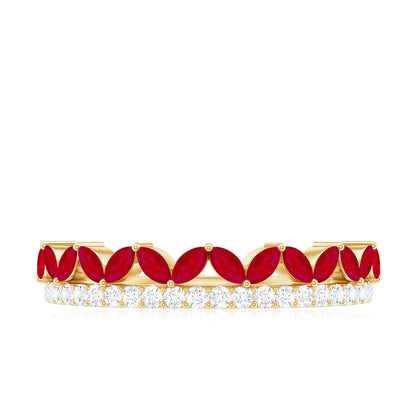 Natural Marquise Ruby Half Eternity Anniversary Ring with Diamond