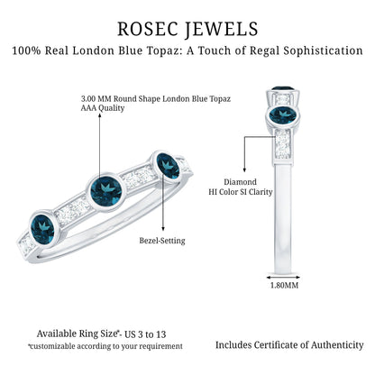Bezel Set London Blue Topaz Half Eternity Band with Diamond