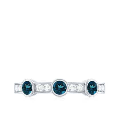 Bezel Set London Blue Topaz Half Eternity Band with Diamond