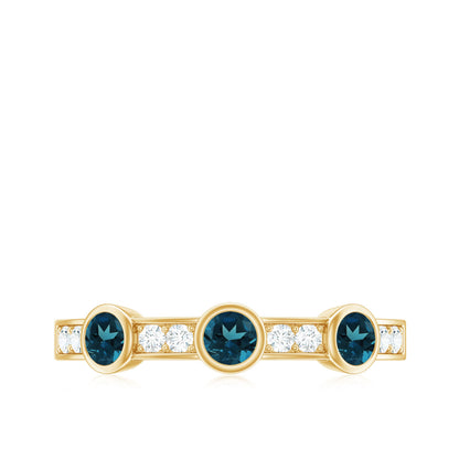 Bezel Set London Blue Topaz Half Eternity Band with Diamond
