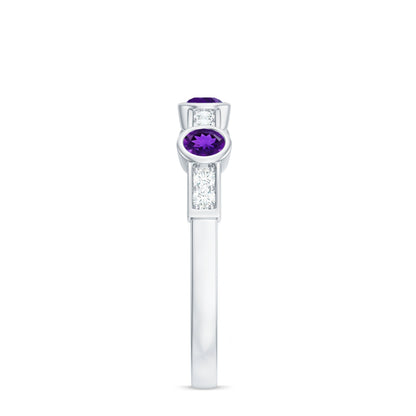Genuine Amethyst Diamond Half Eternity Ring in Bezel Set