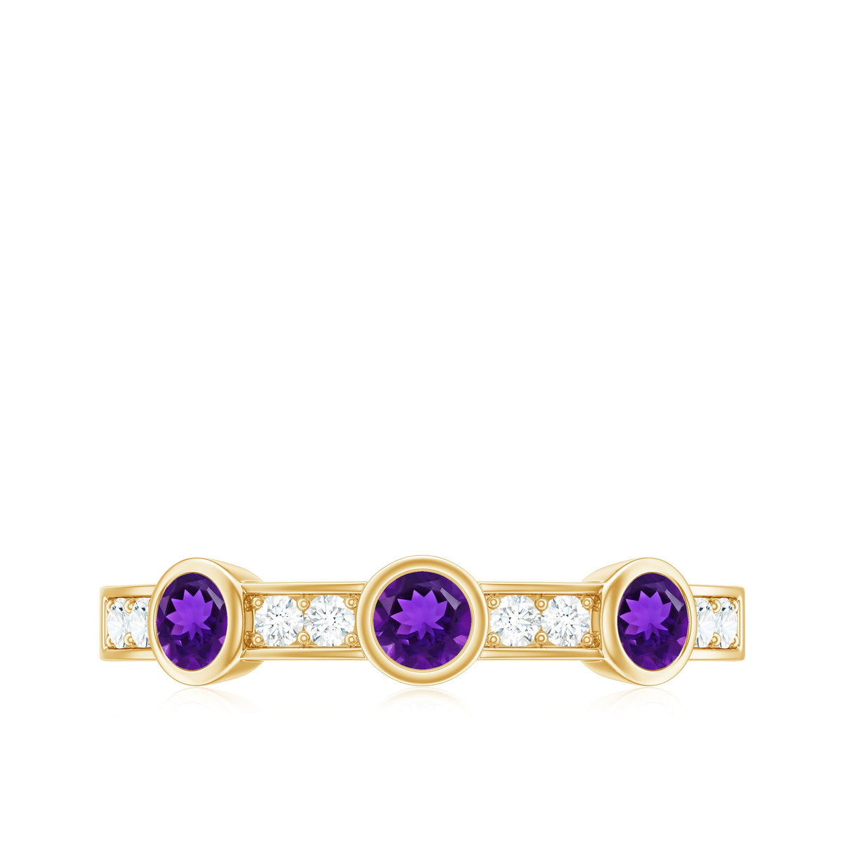 Genuine Amethyst Diamond Half Eternity Ring in Bezel Set