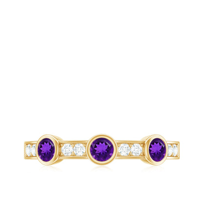 Genuine Amethyst Diamond Half Eternity Ring in Bezel Set