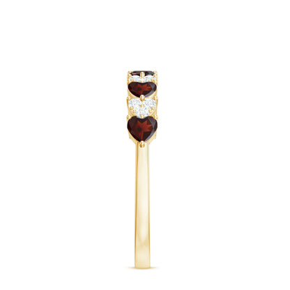 Natural Garnet Diamond Heart Eternity Ring in East West Style