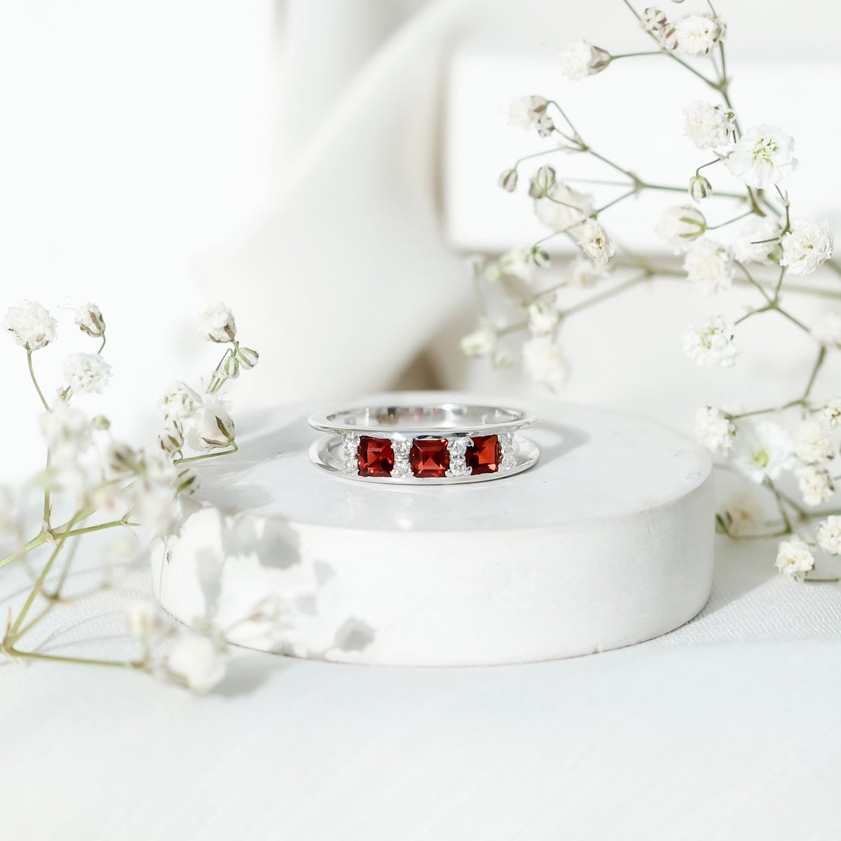 Natural Princess Cut Garnet Diamond Wedding Band