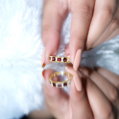 Natural Princess Cut Garnet Diamond Wedding Band
