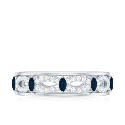 Natural Blue Sapphire Infinity Wedding Band with Diamond