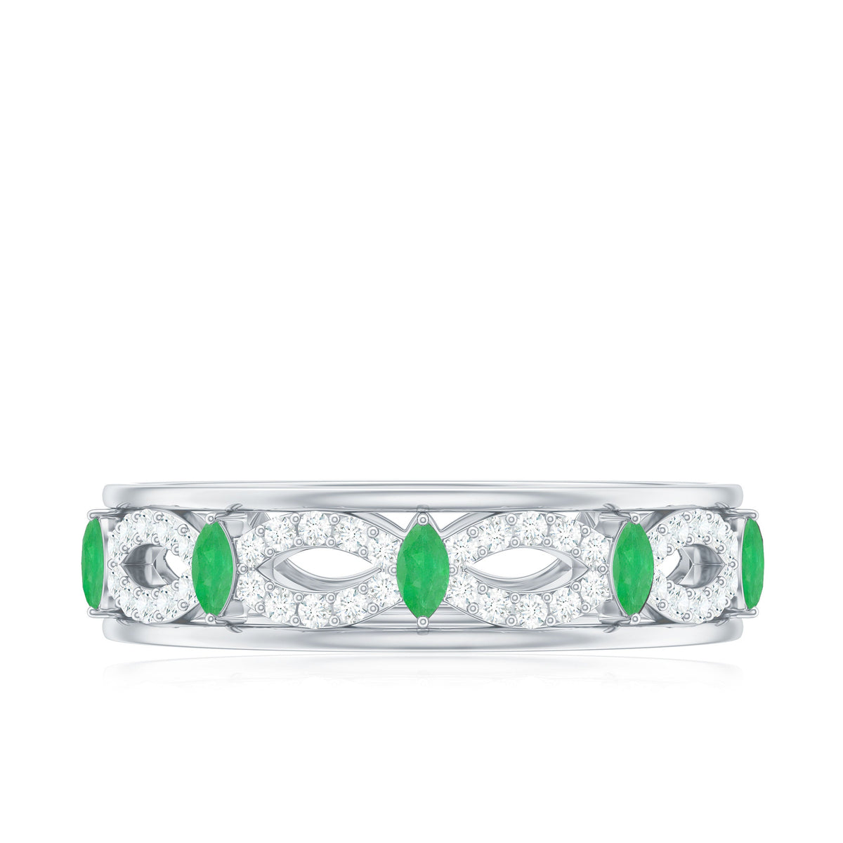 Genuine Emerald Diamond Eternity Wedding Band with Infinity Shank