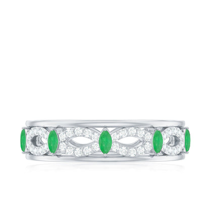 Genuine Emerald Diamond Eternity Wedding Band with Infinity Shank