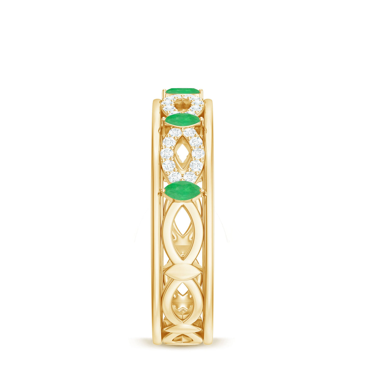 Genuine Emerald Diamond Eternity Wedding Band with Infinity Shank