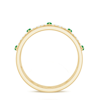 Genuine Emerald Diamond Eternity Wedding Band with Infinity Shank